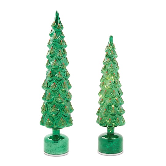 Melrose Green Rotating LED Glass Christmas Tree Set